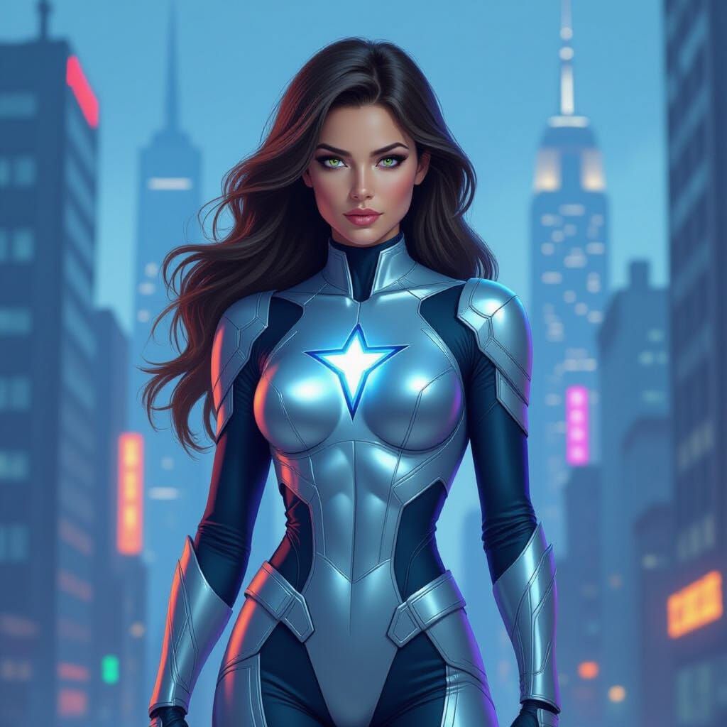 Futuristic Superheroine Portrait in Comic Book Style
