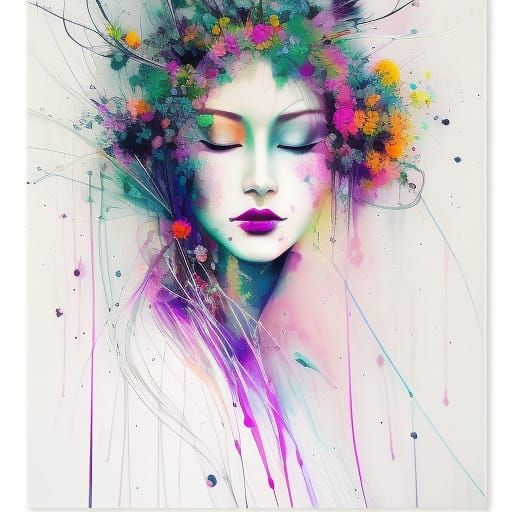 Beautiful Geisha Portrait in Watercolor Style