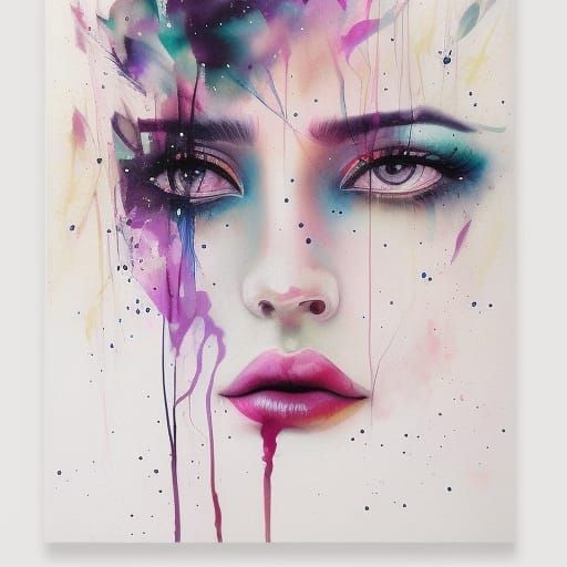 Exquisite Geisha Portrait with Foggy Colorsplash