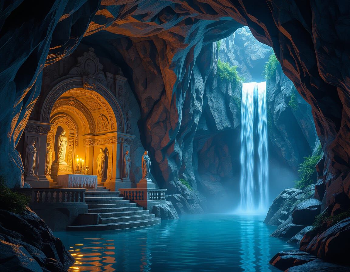 Lourdes Grotto with Intricate Stone Carvings