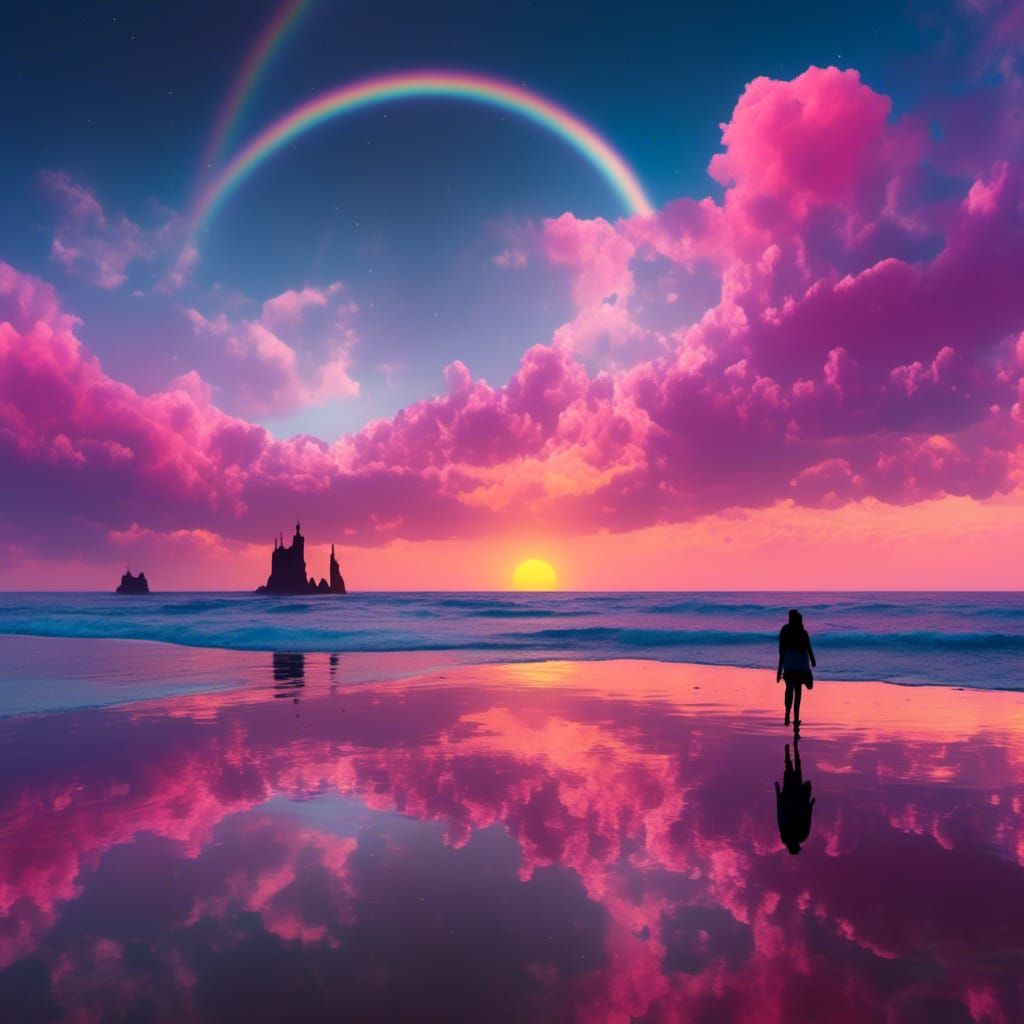 Rainbow Beach Silhouette: Coastal Digital Art