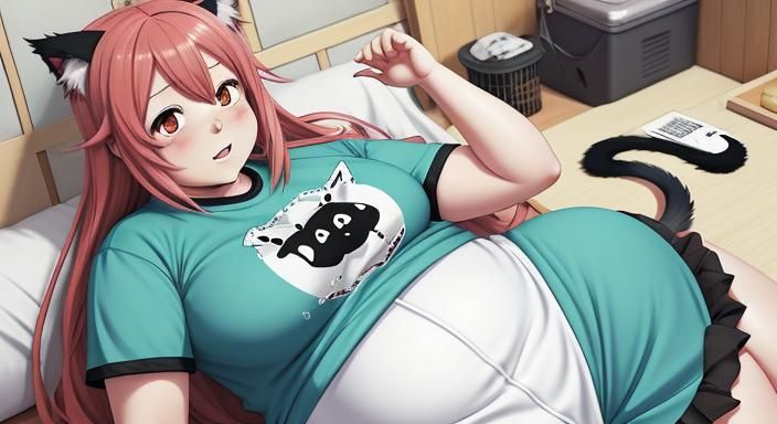 Anime Girl with Cat Attributes in Manga Style