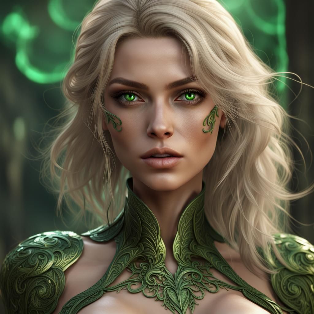 Fantasy ash-blonde with green eyes
