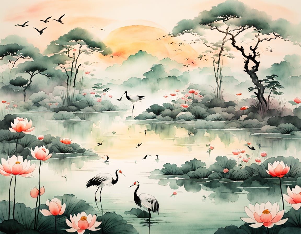 Ethereal Morning in a Tang Dynasty Garden