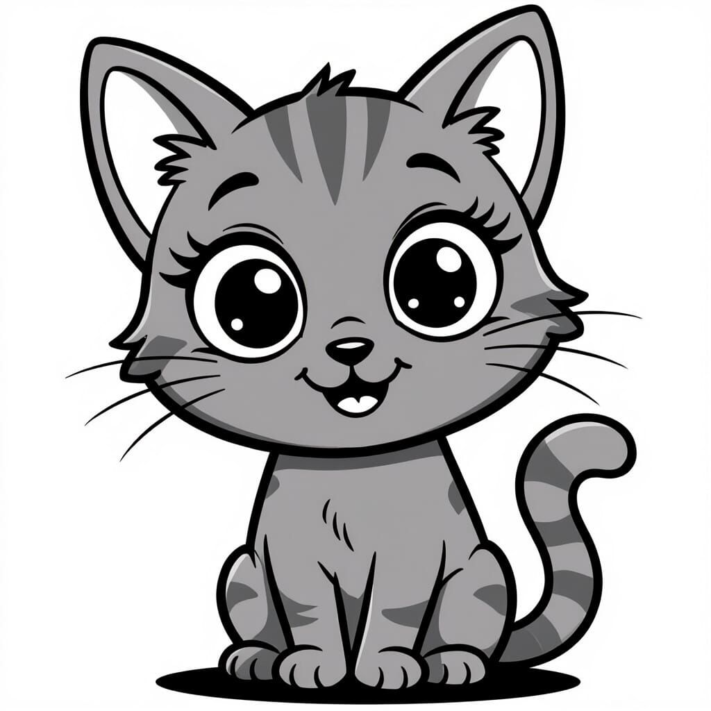Cute Cartoon Cat Coloring Page Illustration