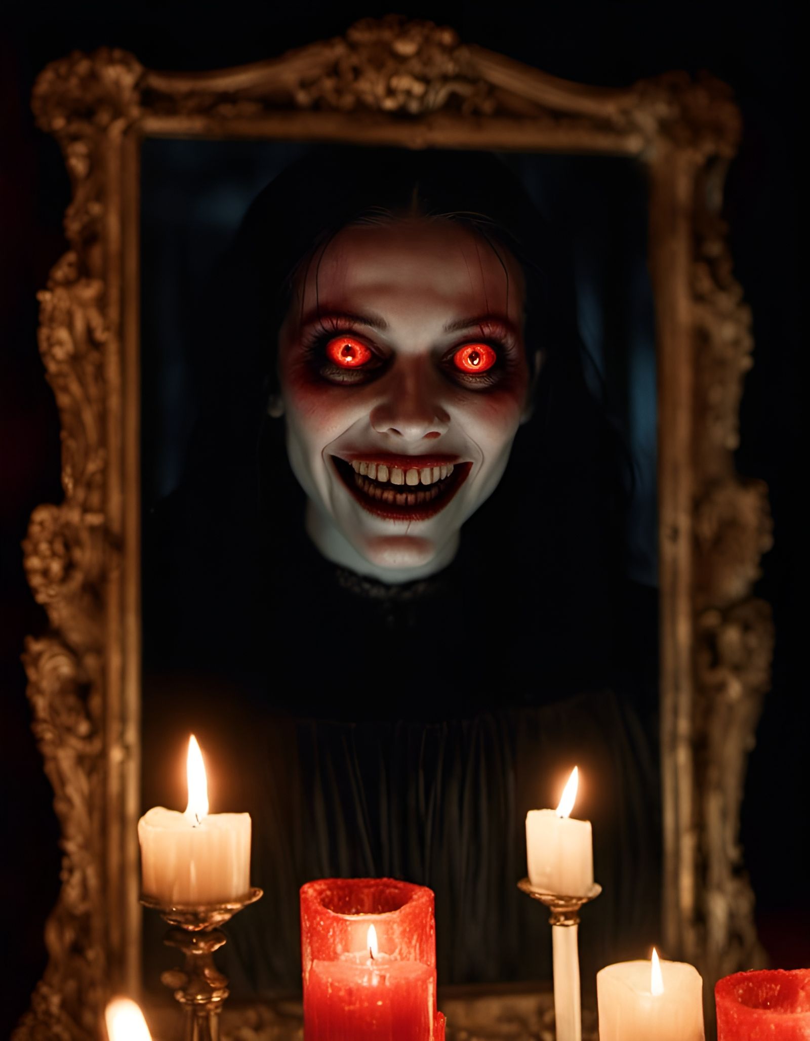 Creepy Bloody Mary Portrait in Gothic Mirror
