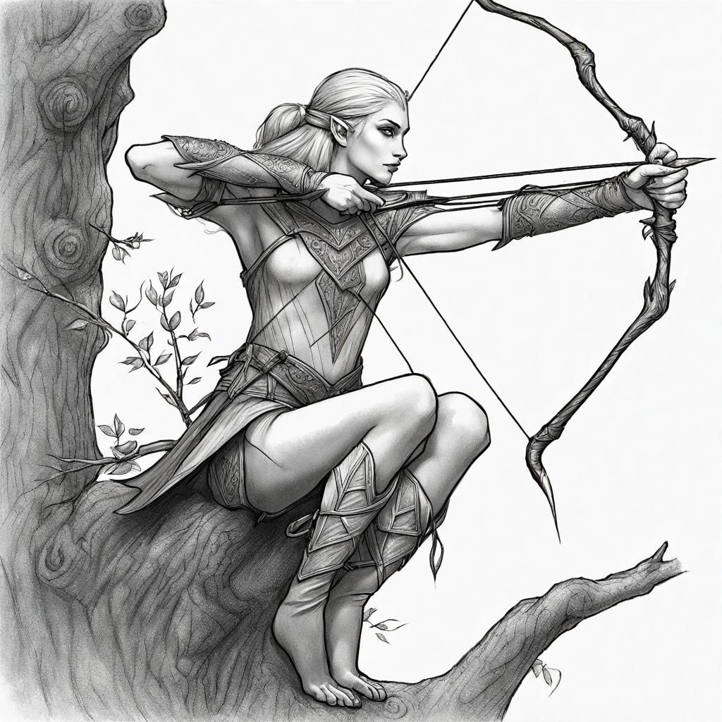 Graceful Elven Archer Drawing a Magical Arrow