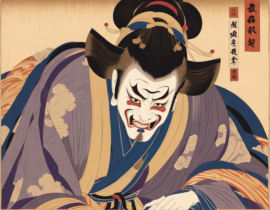 Kabuki Actor in Ukiyo-e Woodblock Print