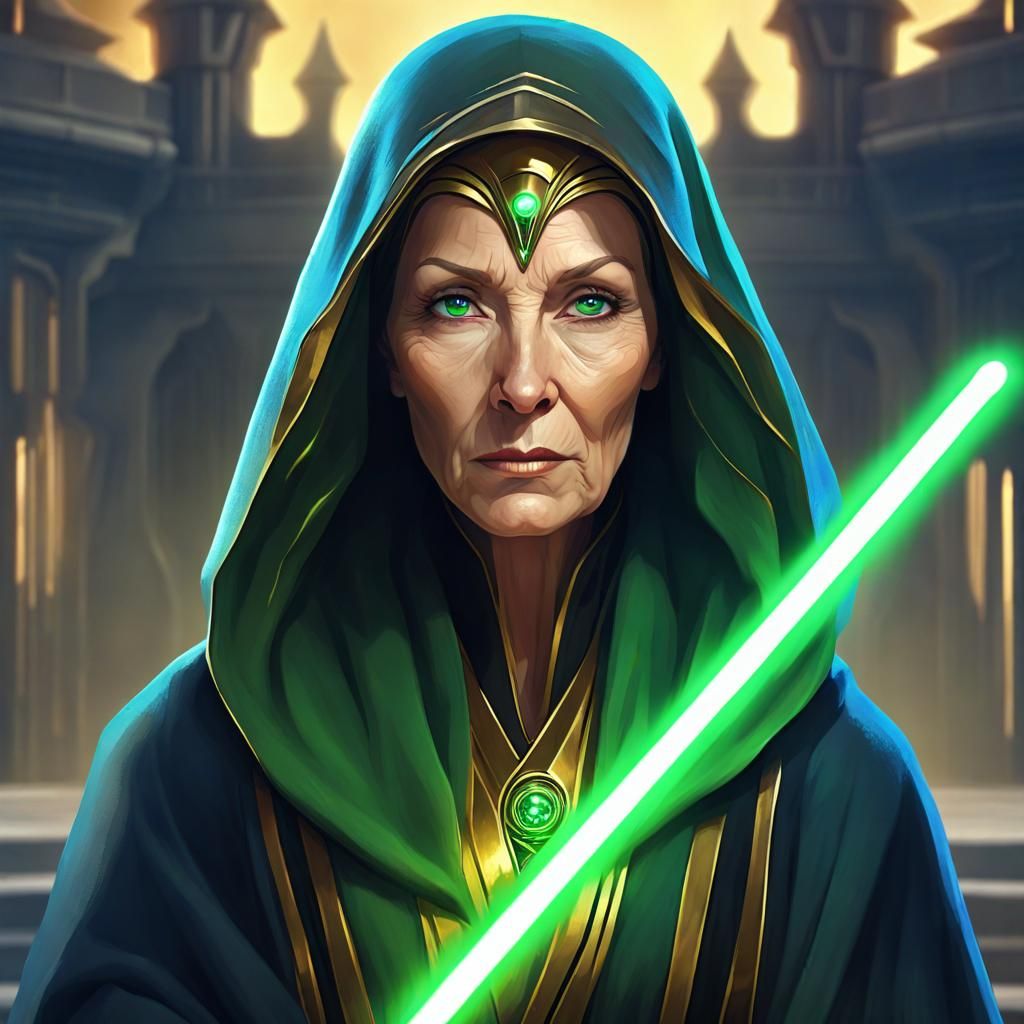 Female Jedi Inquisitor with Lightsaber in Astral Illustratio...