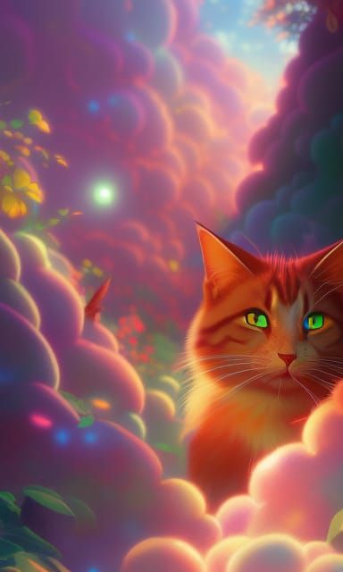 Cosmic Cat Dream in Vibrant Holographic Illustration