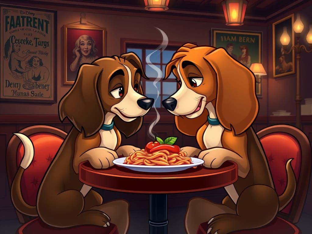 Cocker Spaniel and Mutt Dogs Share Romantic Spaghetti Moment...