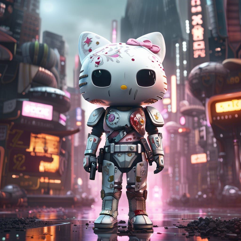 Hello Kitty Mandalorian in Cyberpunk Kingdom