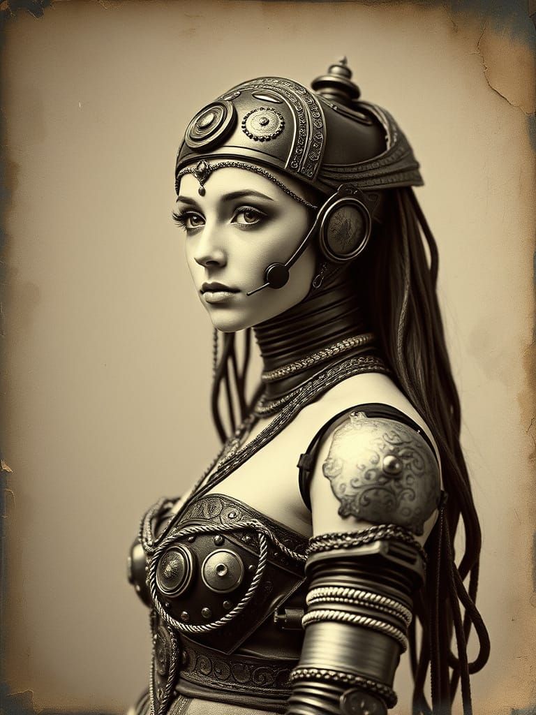 Cyborg Gypsy Woman in Distressed Portrait