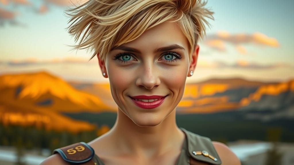 Confident Woman in Yellowstone, Art Nouveau Style