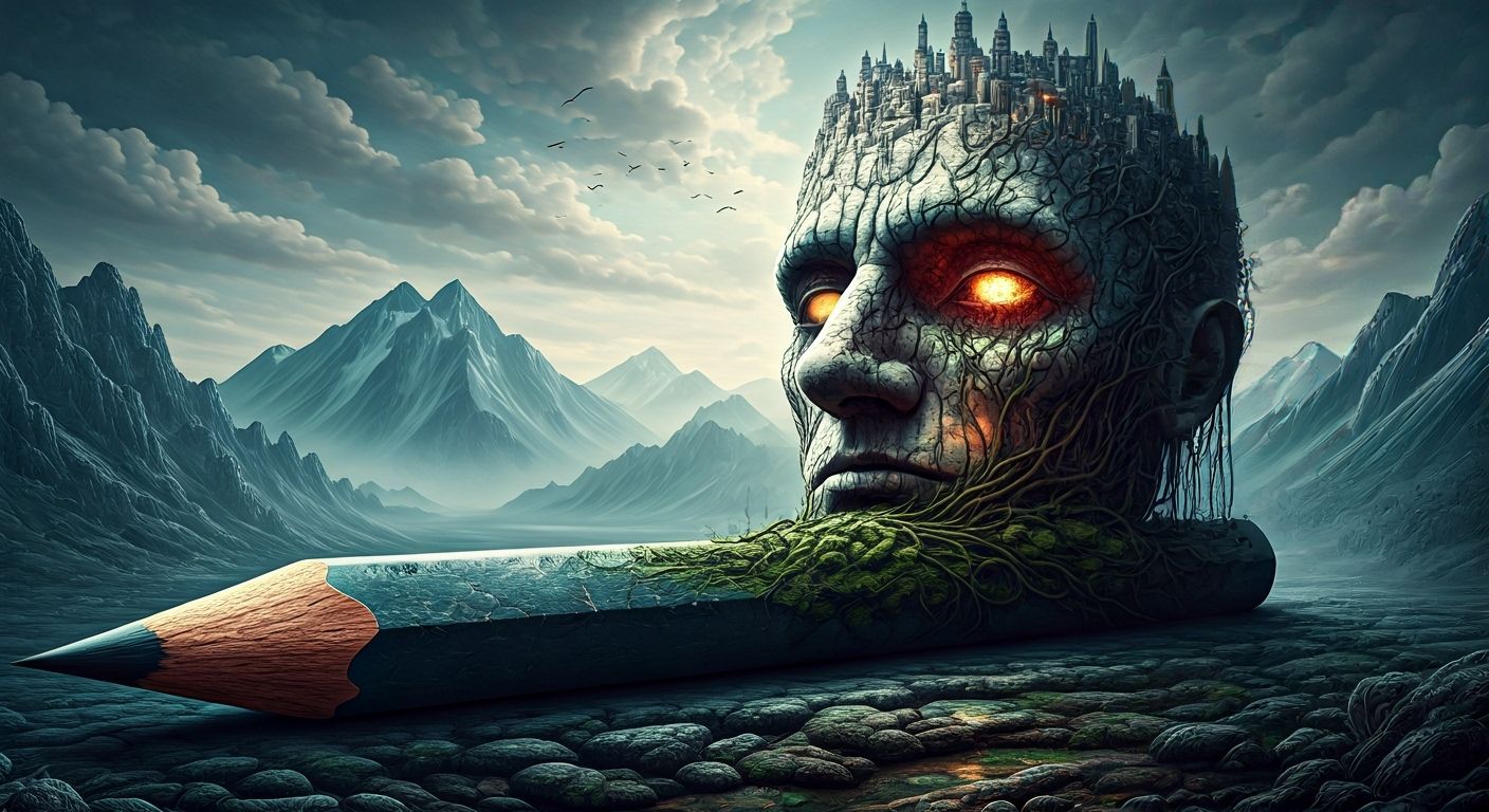 Ancient City on Rock Mountain Pencil in Dual Seasons