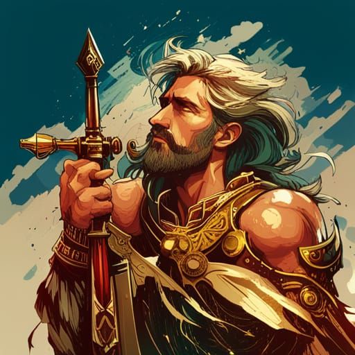 Greek God in Battlefield Digital Painting