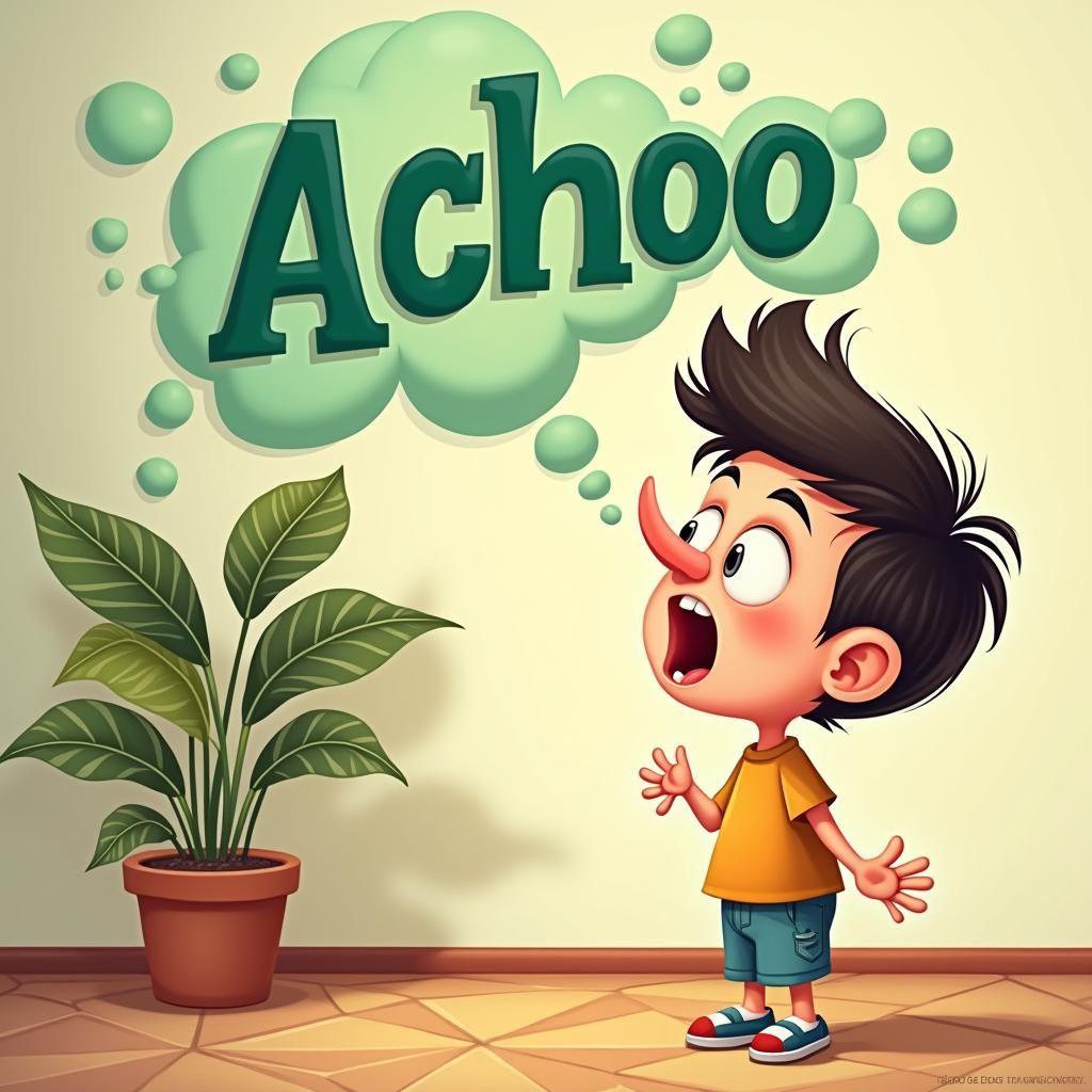 Boy Sneezing: Caricature Illustration in Cartoon Style