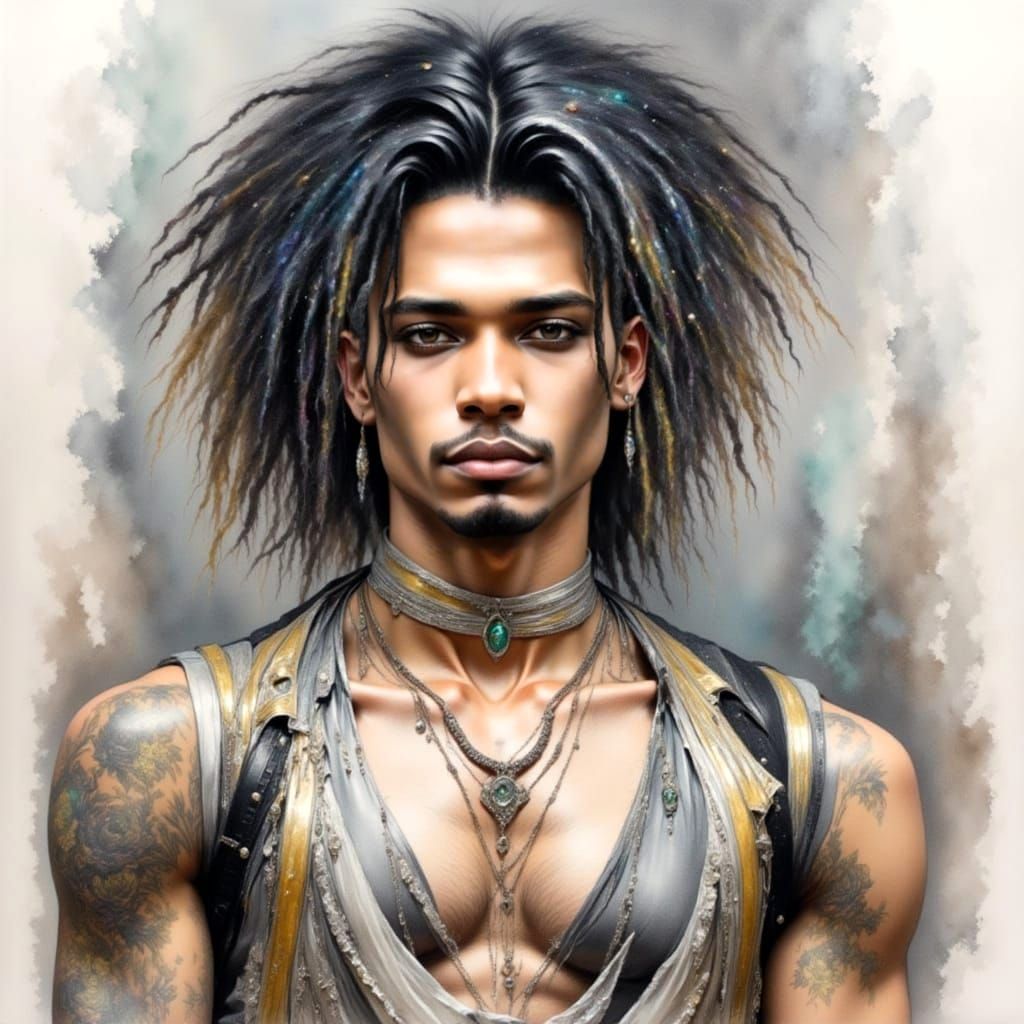 Man in Elegant Renaissance Attire with Watercolor Accents