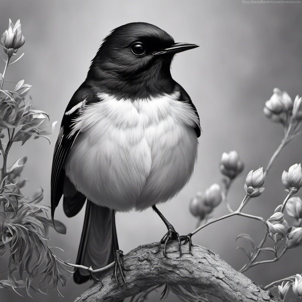Black and White Willy Wagtail Bird Portrait