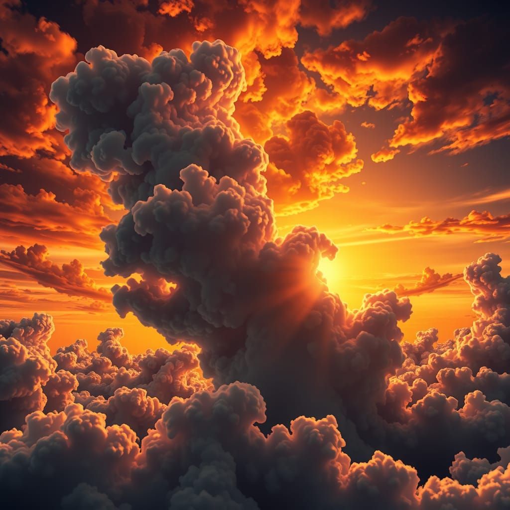 Ominous Sunset Sky with Abstract Fractals