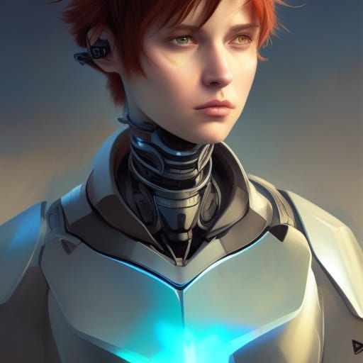Nonbinary Person in Futuristic Armor: Hyperdetailed Portrait
