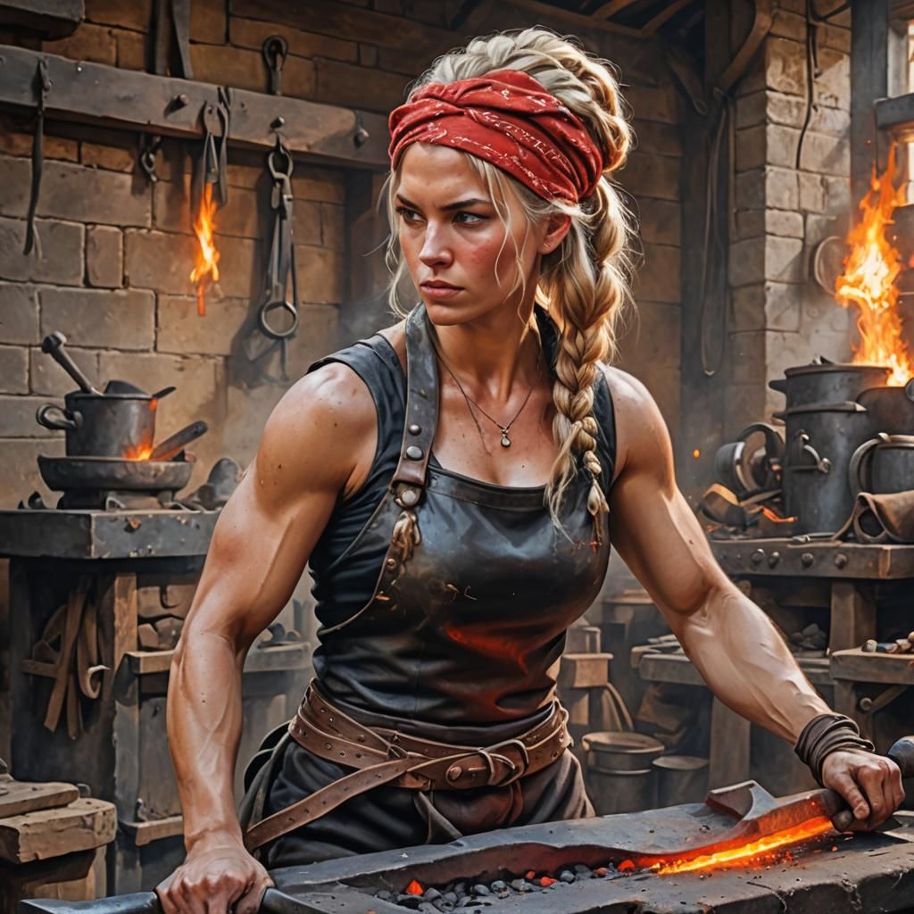 Medieval Blacksmith Goddess at the Forge