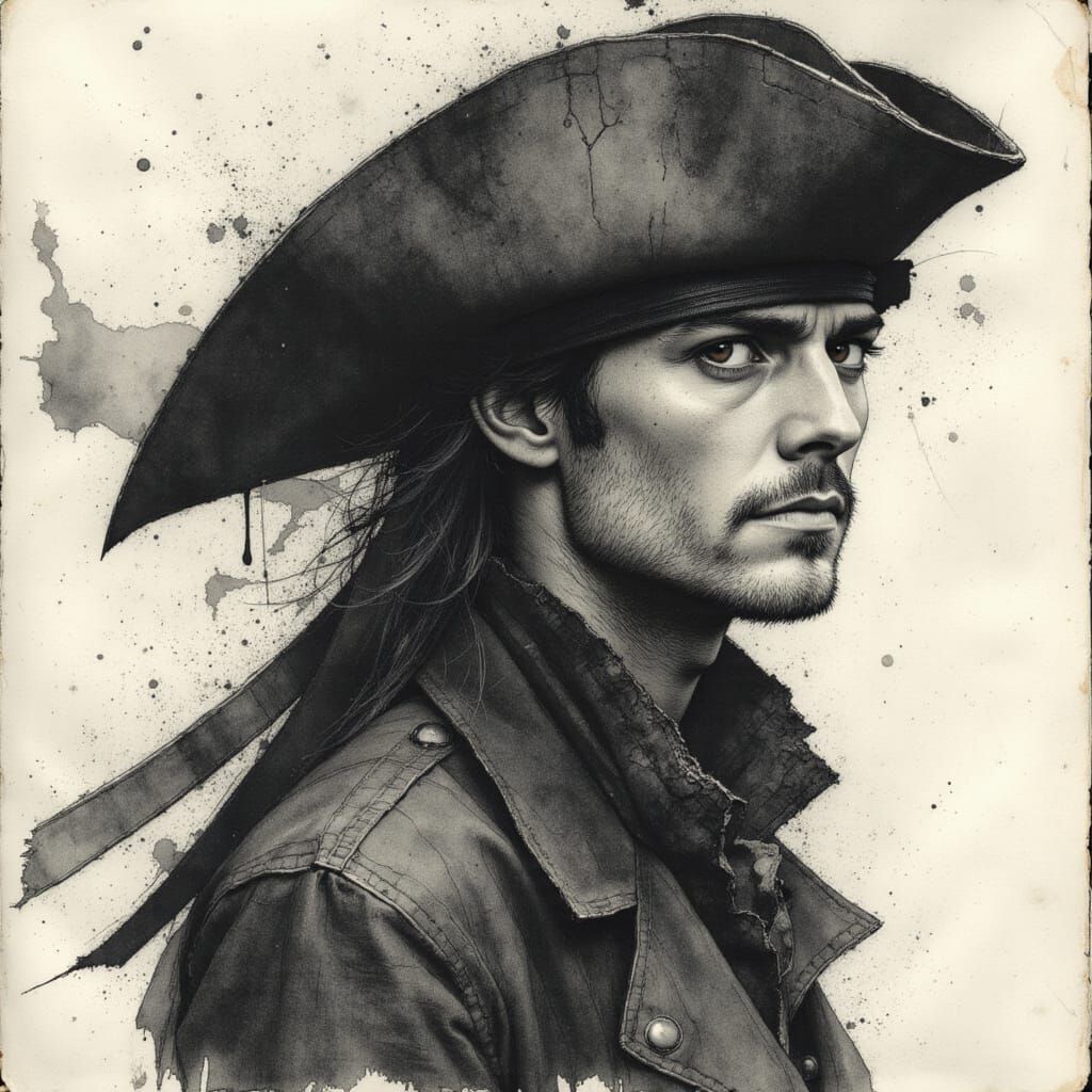 Charcoal Sketch of a Pirate in Victoria Frances and Luis Roy...