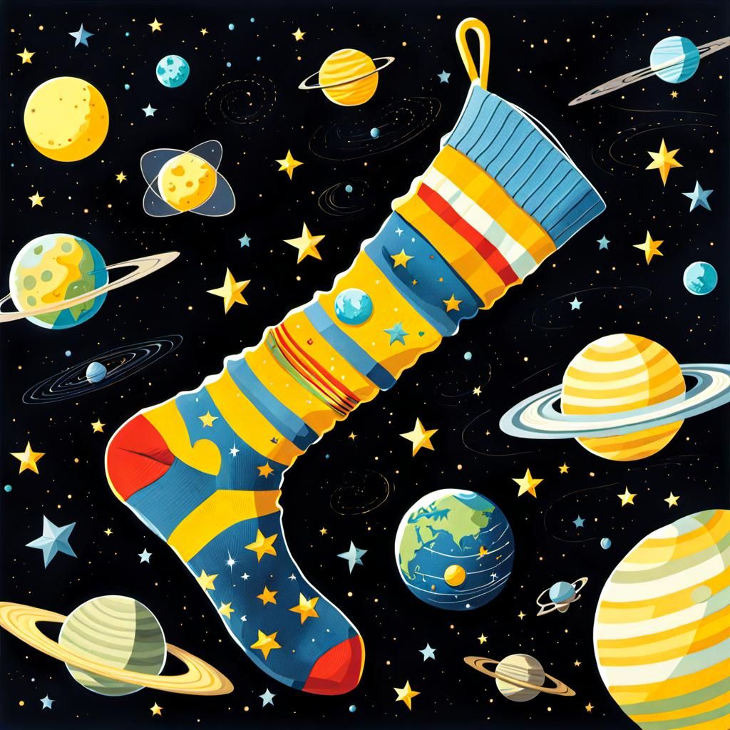 Yellow Sock Orbiting in Space: Children's Book Illustration