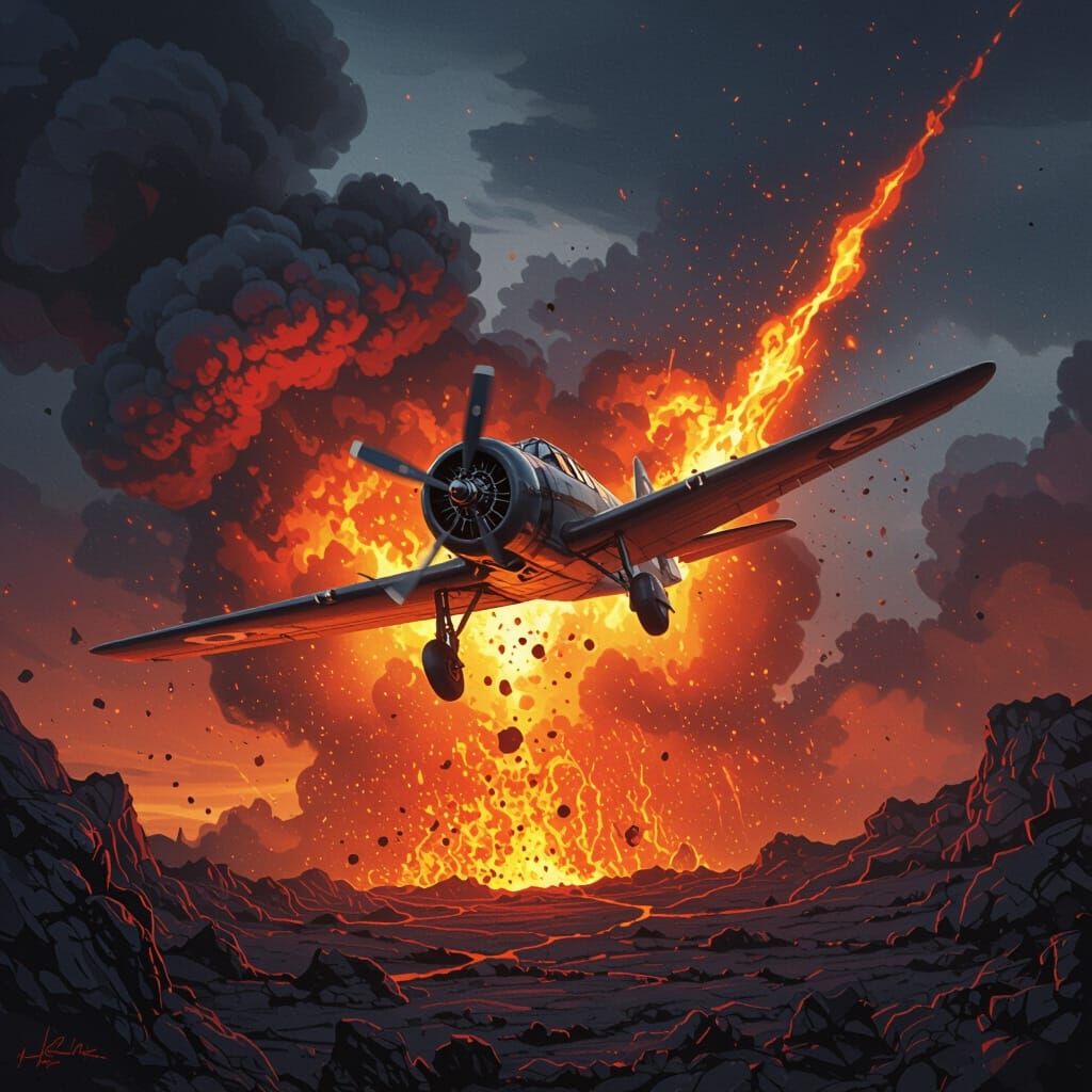 Vintage Plane Explodes Into Lava in Fiery Eruption