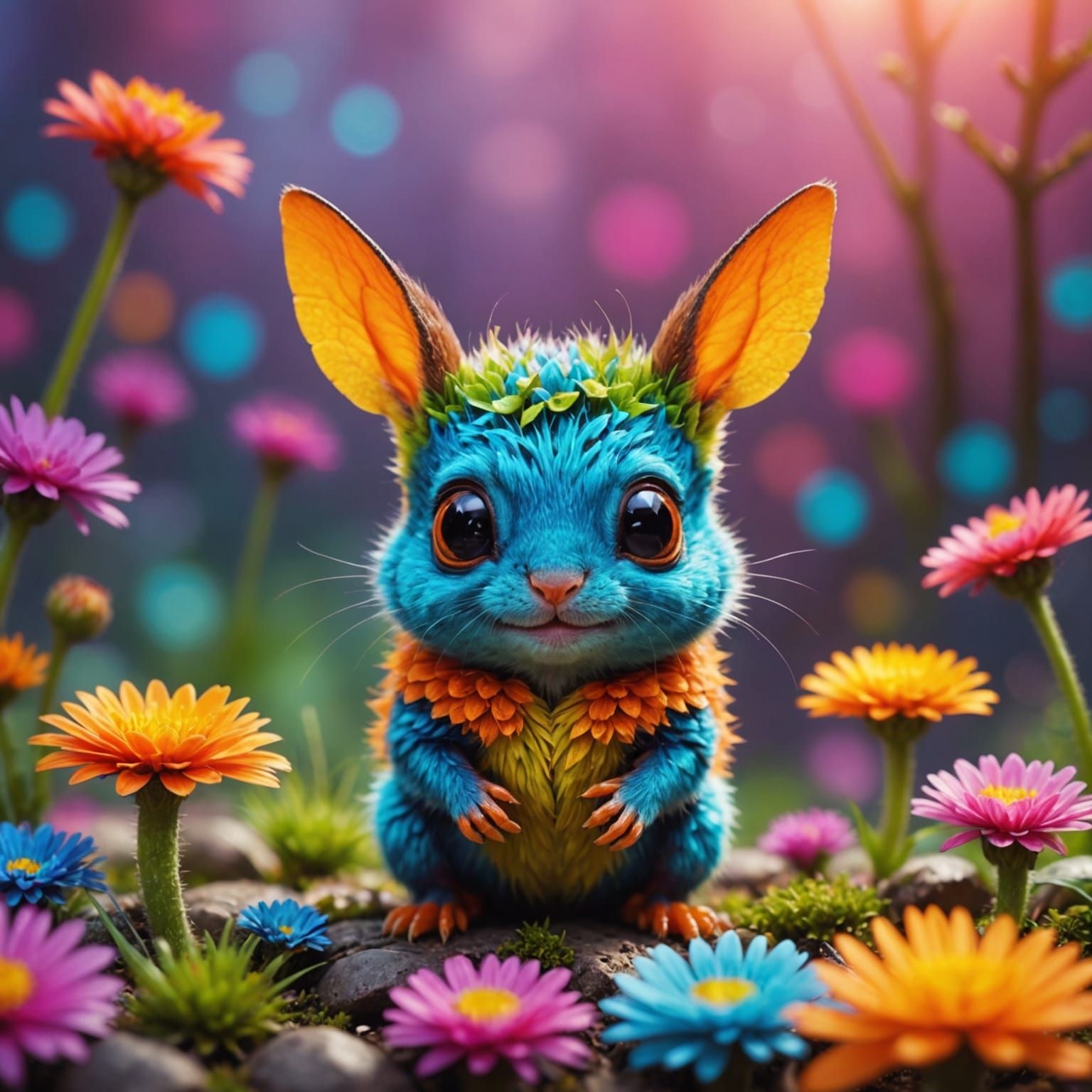 Tiny Creature in Vibrant Wonderland