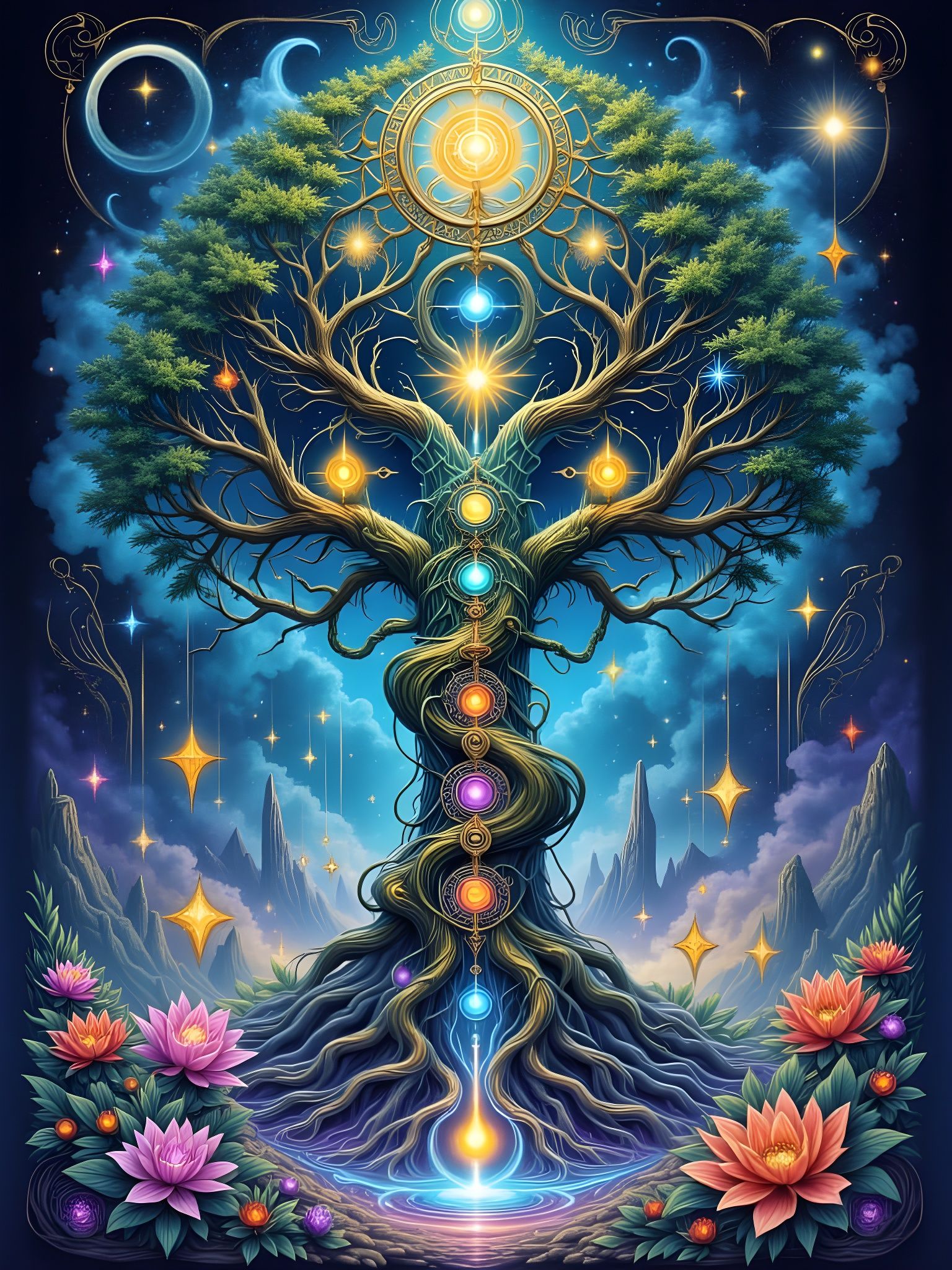 Ethereal Tree of Life Tarot Card with Mystical Elements