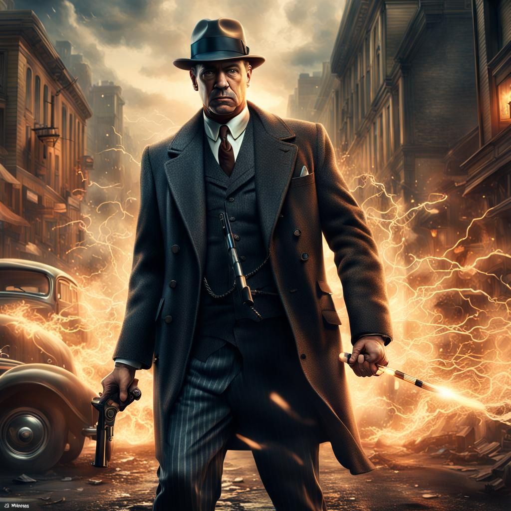 1920s Gangster with Electric Baton: Cinematic Digital Art
