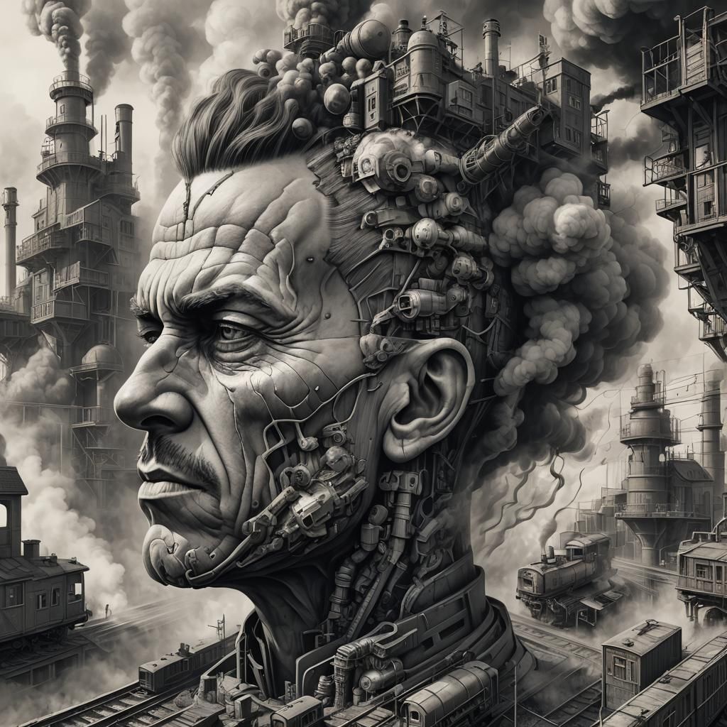 PENCIL DRAWING OF A SIDEWAYS HEAD WITH Smokey Mohican