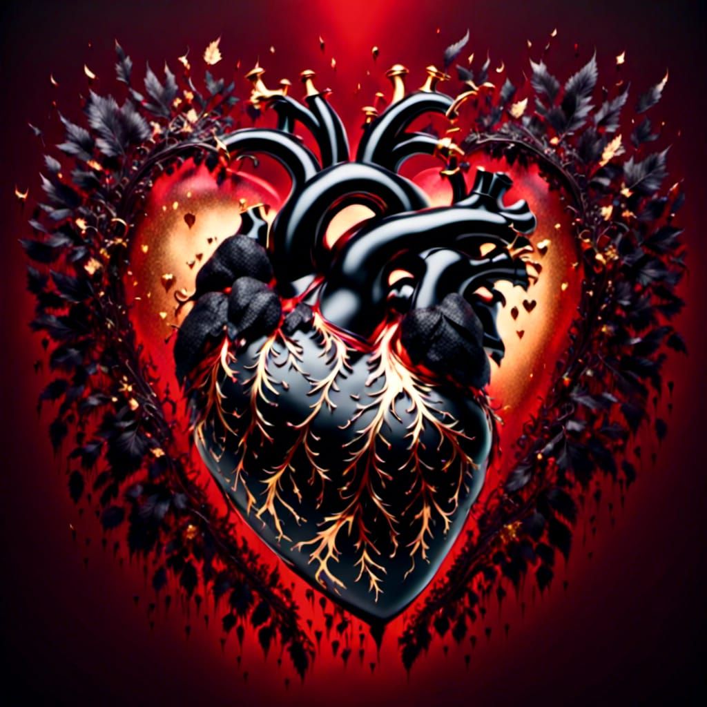 Anatomical Black Heart with Gold Gilded Details
