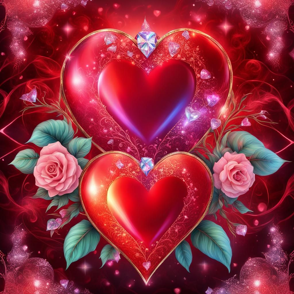 Valentine Hearts with Diamond and Floral Background