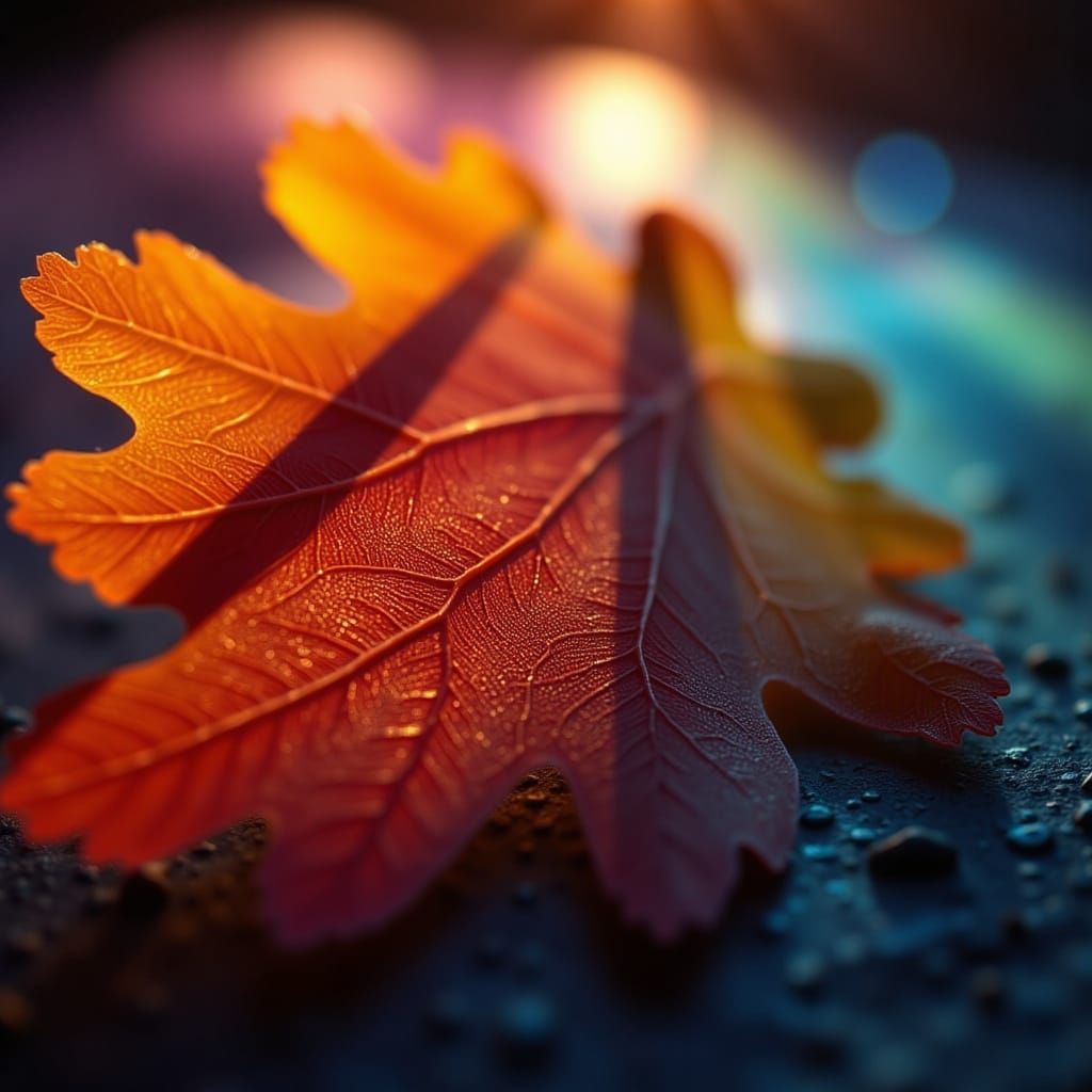 Surreal, Hyperrealistic Macro Oak Leaf in a Futuristic, Alie...