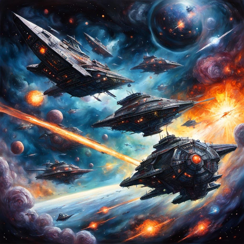 Ominous Space Battle: Starships Fighting in Nebula