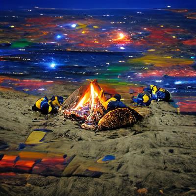 Colorful Starry Night Bonfire on Beach