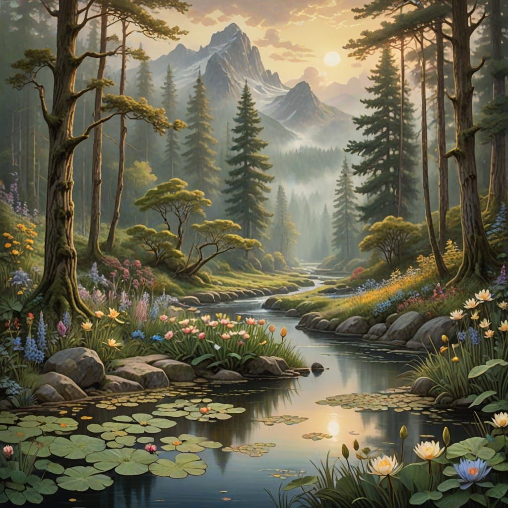 Dreamy American Wilderness Landscape in Ethereal Mist