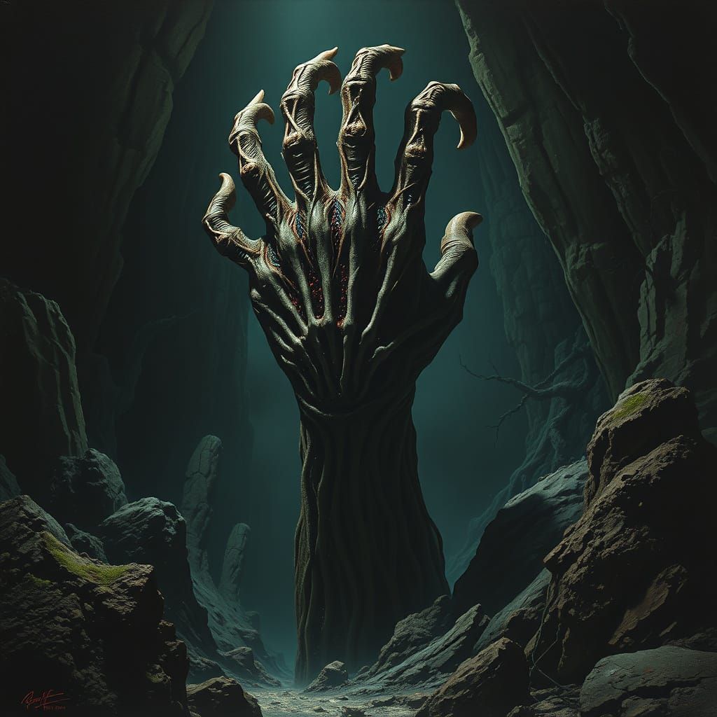 Twisted Biomechanical Hand Emerges from Dark Abyss