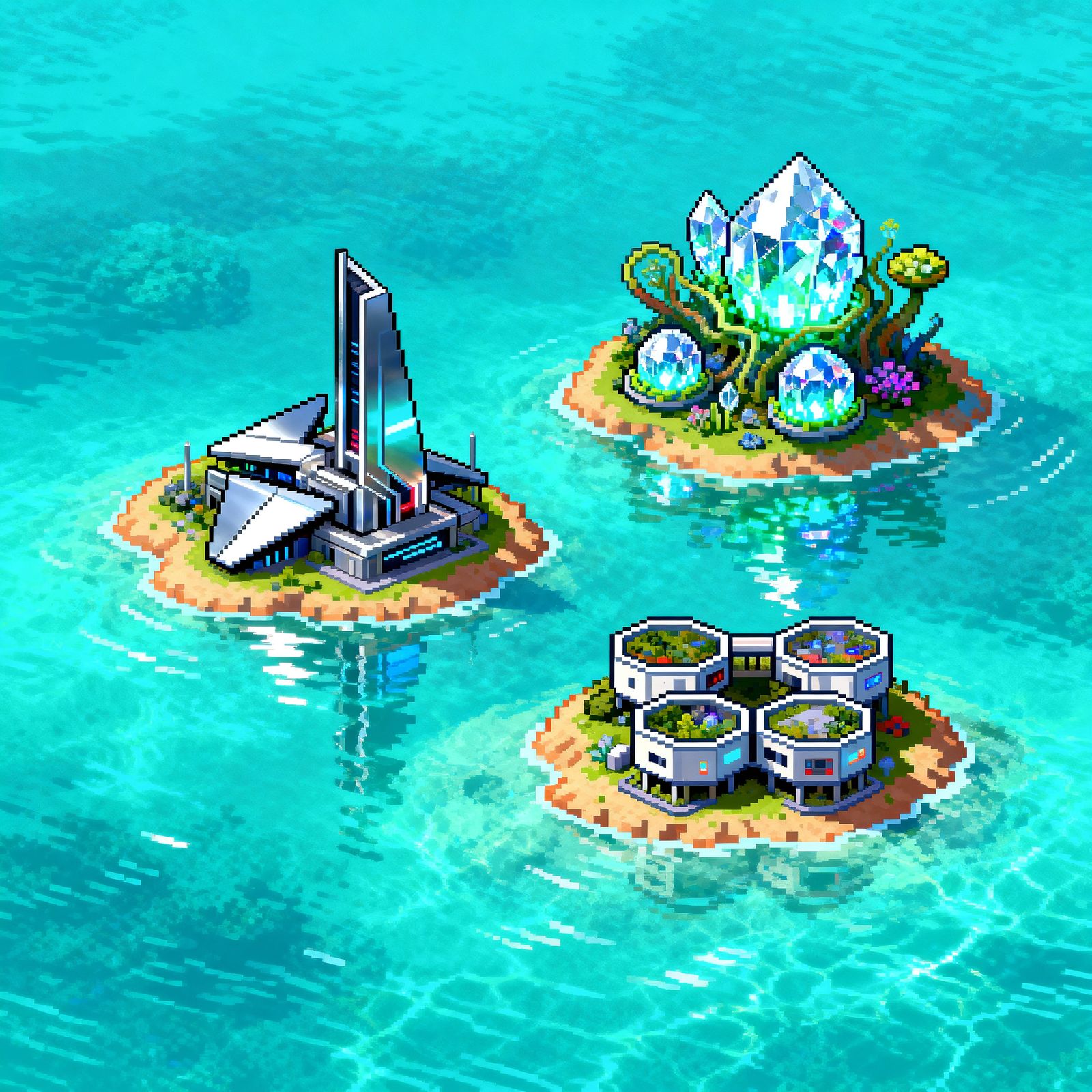 Futuristic Colonies on Pixel Art Islands