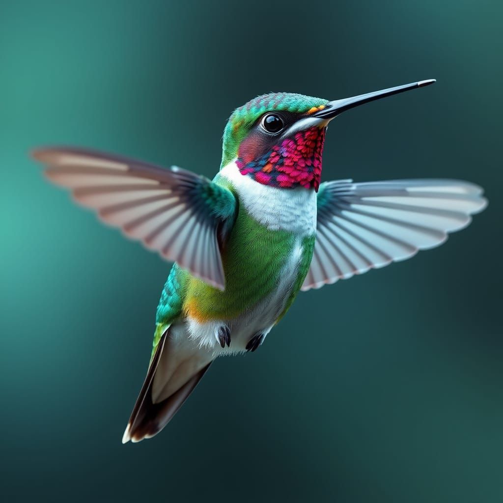 Ultra-Realistic Hummingbird in Turquoise Torque Wings