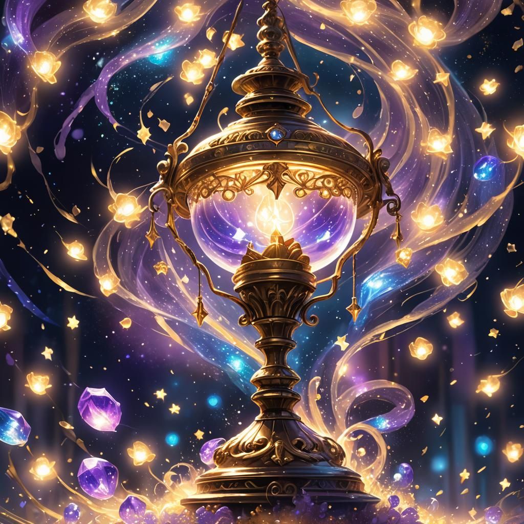 Ornate Lamp Emitting Golden Light: Concept Art