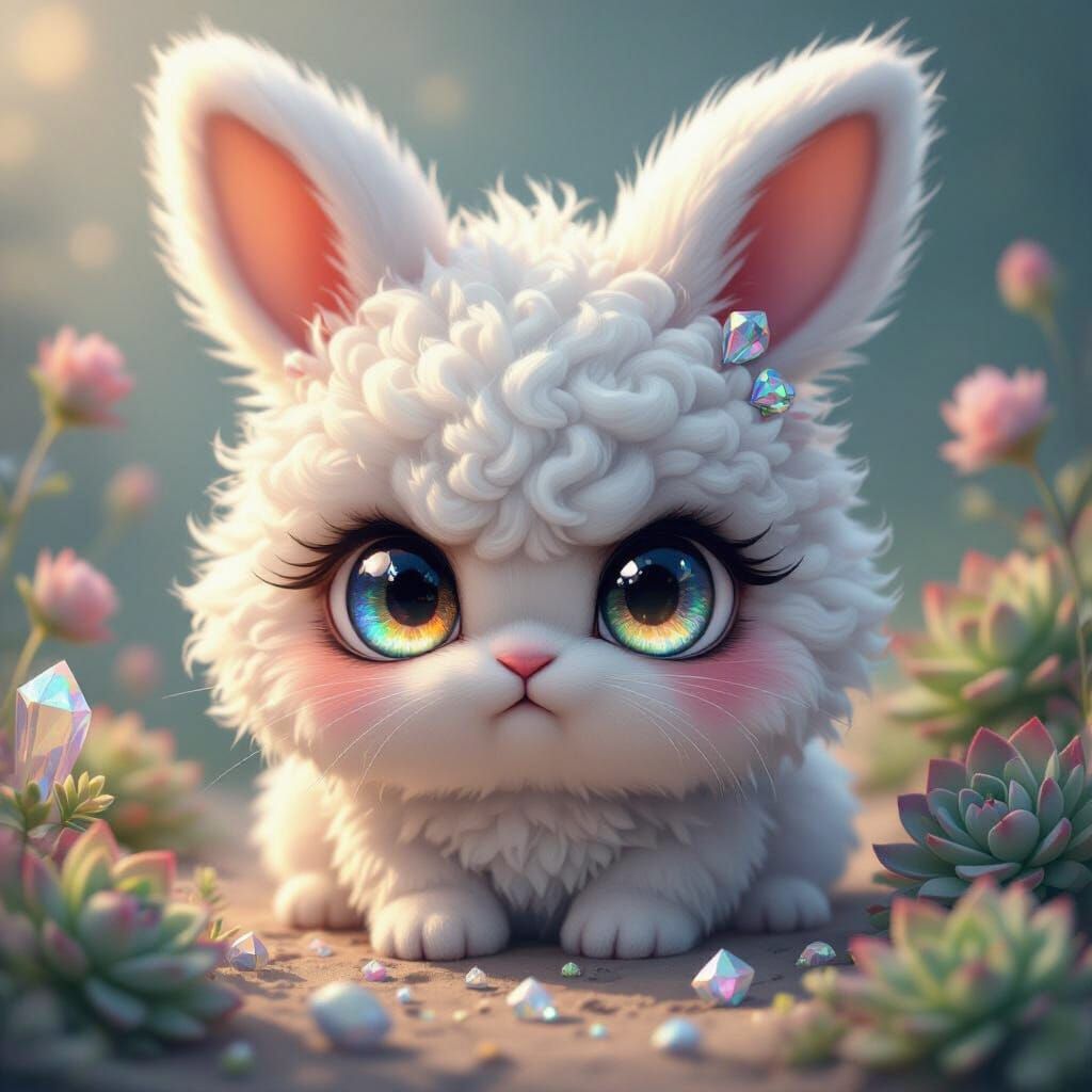 Grumpy Chibi Bunny with Gemstone Eyes