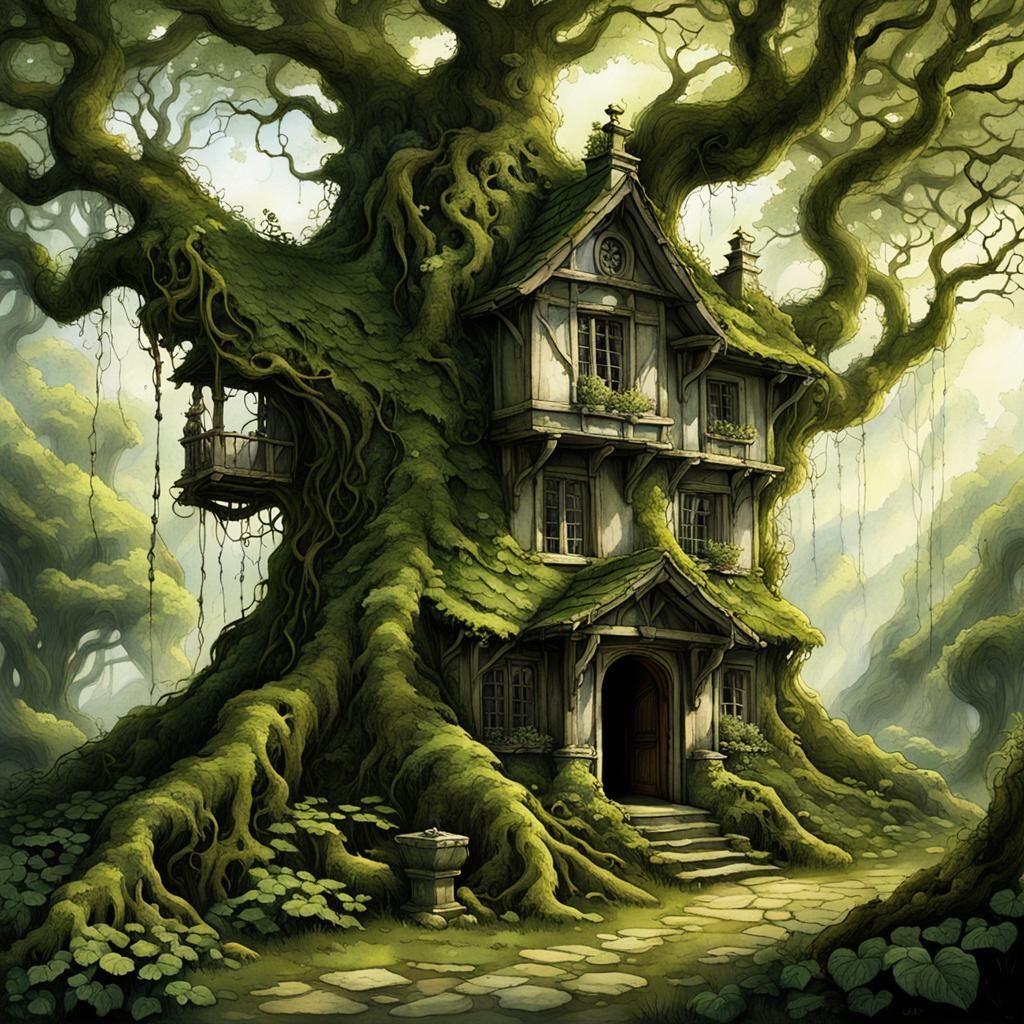 Dreamy Mythological House in Summer Forest