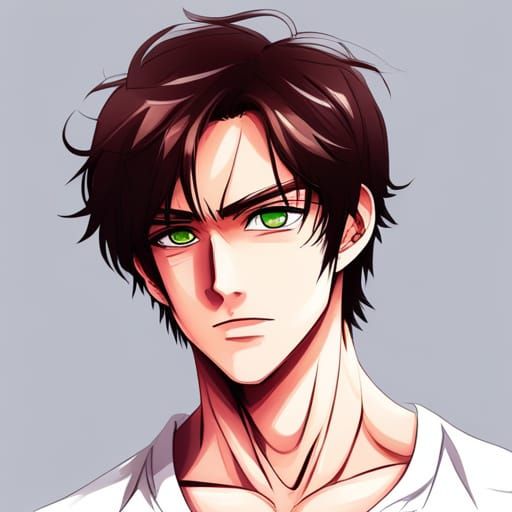 Anime Style Teenage Boy with Green Eyes