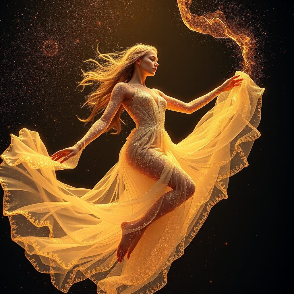 Ethereal Stardust Woman in Cosmic Radiance