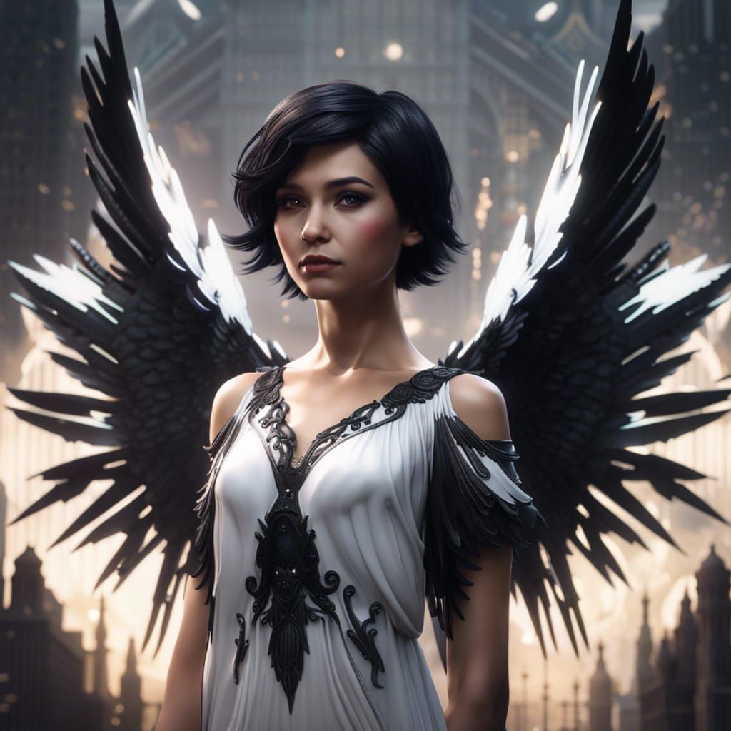 Angel with Black Wings: Detailed Fantasy Art