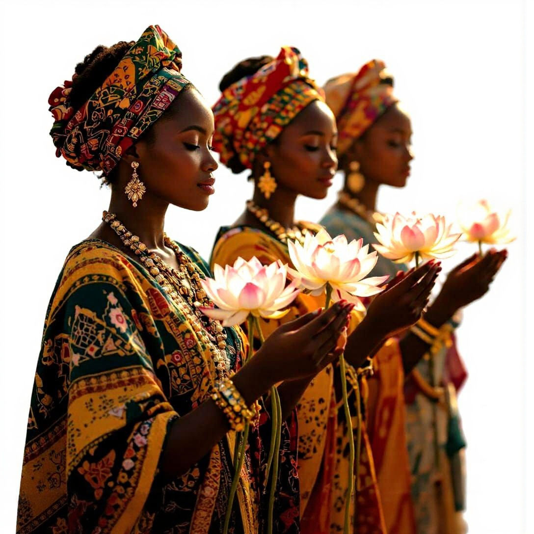 African Arms Holding Crystal Lotus Blossoms