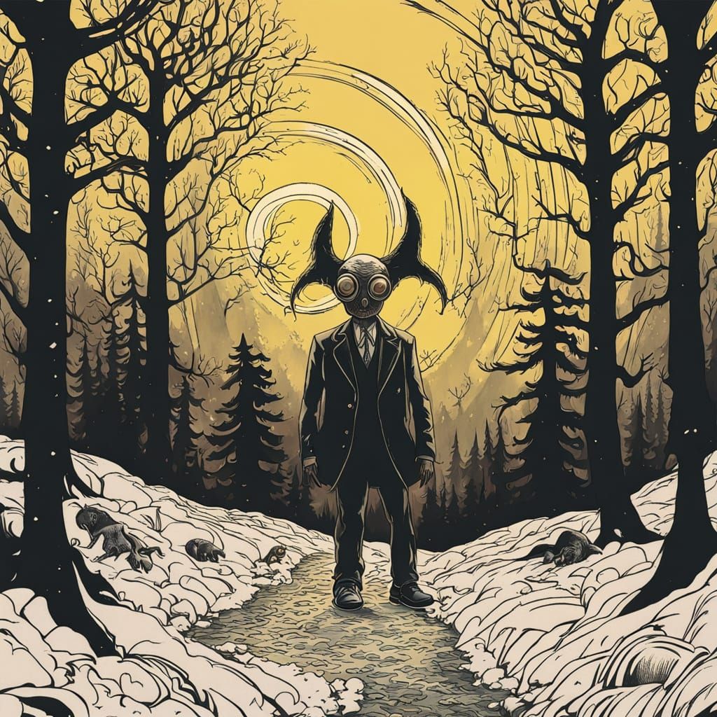 Mothman in 19th Century Attire Contemplates Ancient Smeat Ca...